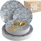 Trendables Fancy Plastic Wedding Dinnerware Set – Gold Disposable Forks Spoons Knives, 10” Charger Plates & 8” Dessert Plates – Elegant Reception, Holiday, Banquet & Special Event Supplies